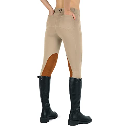 beroy Kids Horse Riding Knee-Patches Pants Girls Equestrian Front-Zip Breeches Legging with Pockets