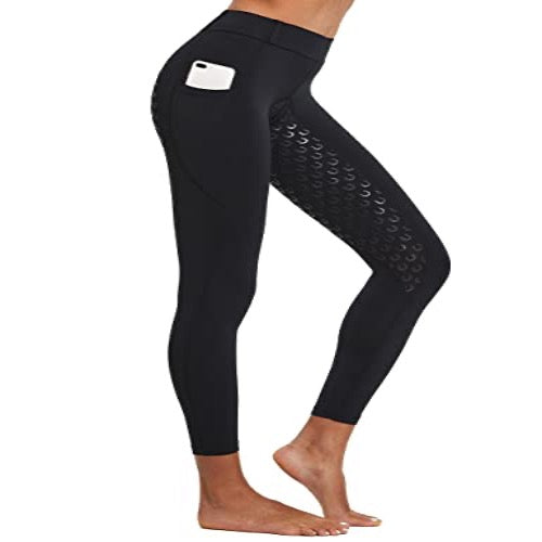 FitsT4 Women's Full Seat Riding Tights Active Silicon Grip Horse Riding Tights Equestrian Breeches Black Size M