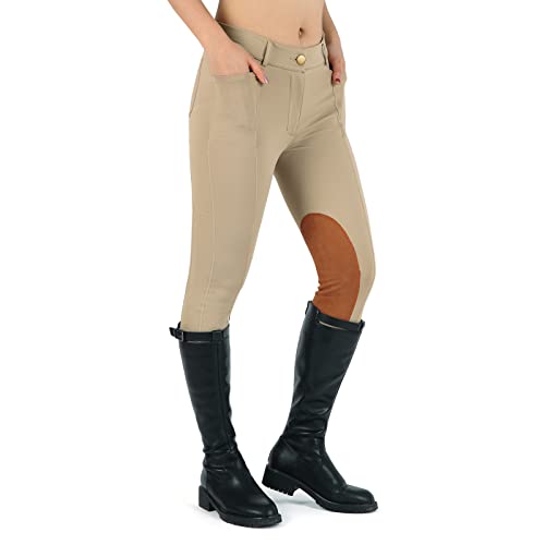 beroy Kids Horse Riding Knee-Patches Pants Girls Equestrian Front-Zip Breeches Legging with Pockets