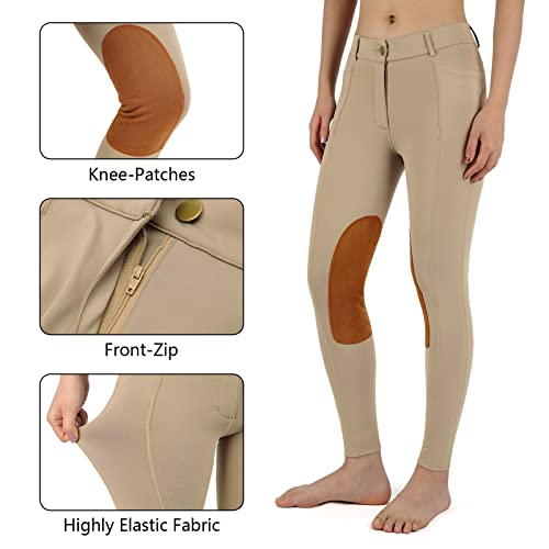 beroy Kids Horse Riding Knee-Patches Pants Girls Equestrian Front-Zip Breeches Legging with Pockets