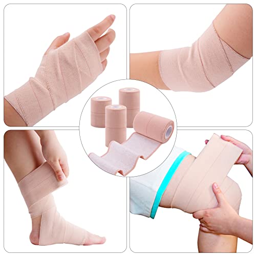BQTQ 6 Rolls Elastic Adhesive Tape 4 Inch Elastic Bandage Wrap Self Adhesive Wound Wrap Self Adherent Stretch Bandage Sports Tape Elastic Tape Bandage for Wrist Ankle Swelling Sprains (Beige)