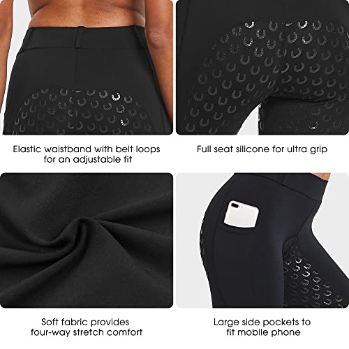 FitsT4 Women's Full Seat Riding Tights Active Silicon Grip Horse Riding Tights Equestrian Breeches Black Size M