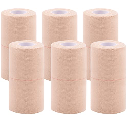 BQTQ 6 Rolls Elastic Adhesive Tape 4 Inch Elastic Bandage Wrap Self Adhesive Wound Wrap Self Adherent Stretch Bandage Sports Tape Elastic Tape Bandage for Wrist Ankle Swelling Sprains (Beige)