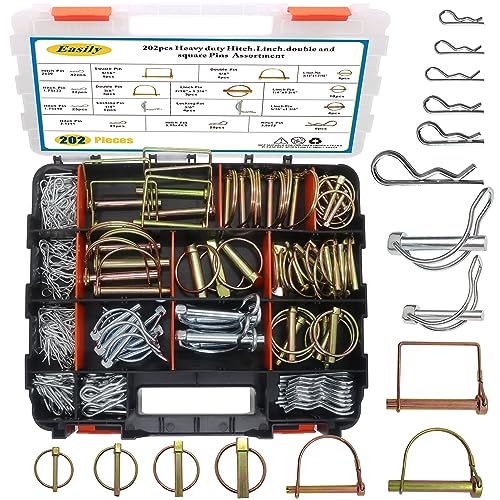 202PCS Hitch Pins Clip Pins, Linch and PTO Pins for Trailers Tractors Trucks Towing Mowing, Farm Equipment, Snow Plows, Lawnmowers Garage, Heavy Duty Trailers Accessories Tractor Attachments
