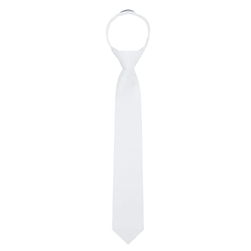 Jacob Alexander Boy's 14" Solid Color Pre-Tied Zipper Neck Tie for Kids Formal Wedding Graduation School Uniforms - White