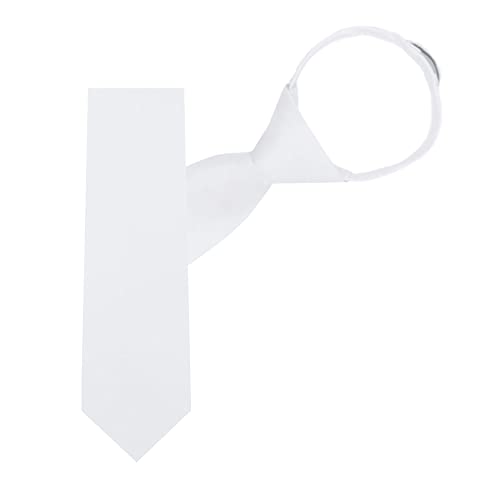 Jacob Alexander Boy's 14" Solid Color Pre-Tied Zipper Neck Tie for Kids Formal Wedding Graduation School Uniforms - White