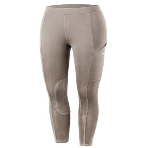 Willit Girls Horse Riding Pants Tights Kids Equestrian Breeches Knee-Patch Youth Schooling Tights Zipper Pockets Khaki M