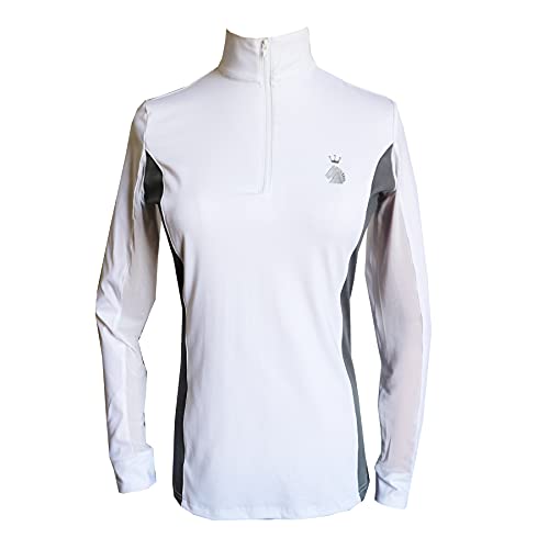 HR Farm Women's Ice Feel Quick Dry Performance Rider Longsleeve Shirt (White/Gray, Large)