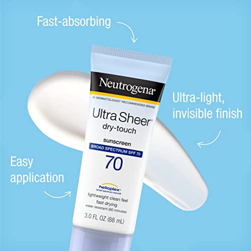 Neutrogena Ultra Sheer Dry-Touch Water Resistant and Non-Greasy Sunscreen Lotion with Broad Spectrum SPF 70, 3 Fl Oz (Pack of 1)
