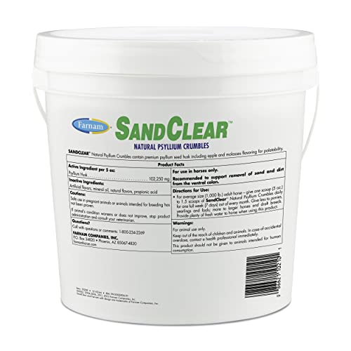 Farnam Sand Clear for Horses Natural Psyllium Crumbles, Veterinarian recommended to support the removal of sand & dirt from the ventral colon, 10 lbs., 32 scoops