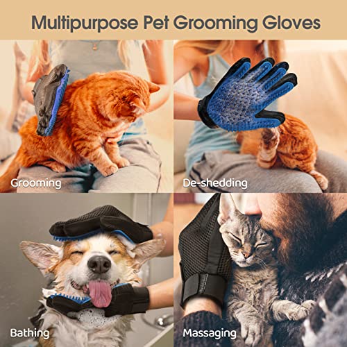 Upgrade Pet Grooming Gloves, Brushes Gloves for Gentle Shedding - Efficient Pets Hair Remover Mittens - Washing Gloves for Long and Short Hair Dogs & Cats & Horses - 1 Pair (Blue)
