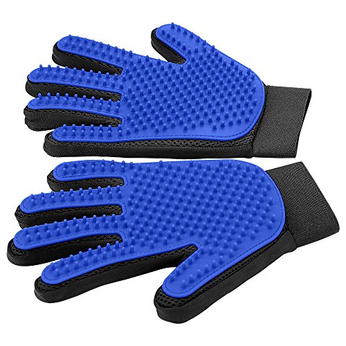 Upgrade Pet Grooming Gloves, Brushes Gloves for Gentle Shedding - Efficient Pets Hair Remover Mittens - Washing Gloves for Long and Short Hair Dogs & Cats & Horses - 1 Pair (Blue)