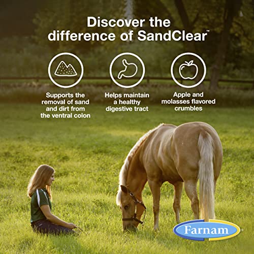 Farnam Sand Clear for Horses Natural Psyllium Crumbles, Veterinarian recommended to support the removal of sand & dirt from the ventral colon, 10 lbs., 32 scoops