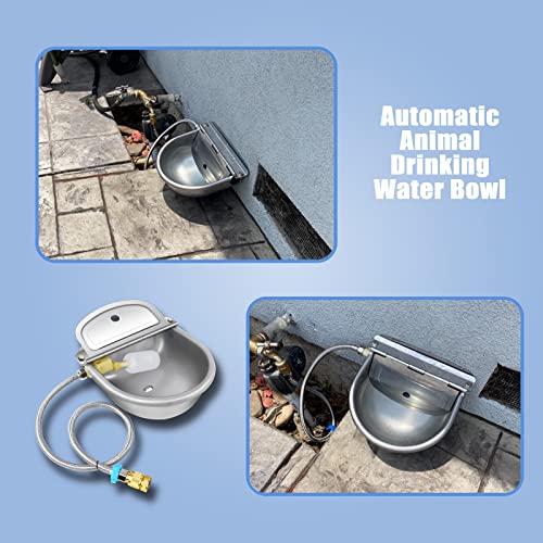 Automatic Animal Drinking Water Bowl with Float Valve, 304 Stainless Steel Kit Includes Bowl, Pipe, 2 Valves, Quick Connector Adapter and Countersunk Bolts.