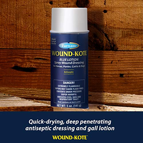 Farnam Wound-Kote Blue Lotion Spray Horse Wound Care for use on Horses and Dogs, Antiseptic Properties, for Minor Wounds, Cuts and Sores, 5 Oz