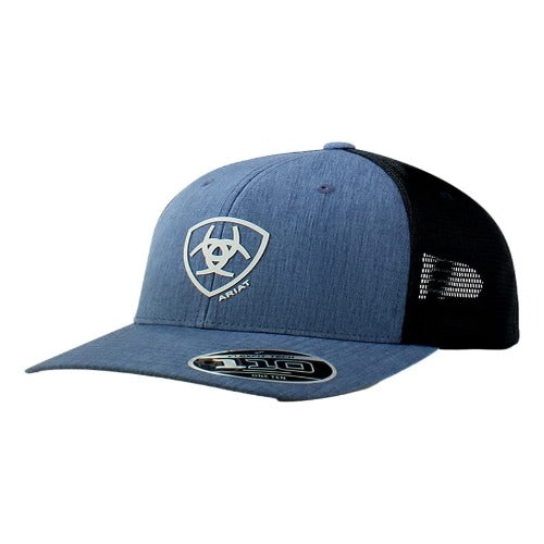 Ariat Men's Flexfit 110 Cap with Shield Logo - Denim Blue, Structured Mid Profile, Black Mesh Back