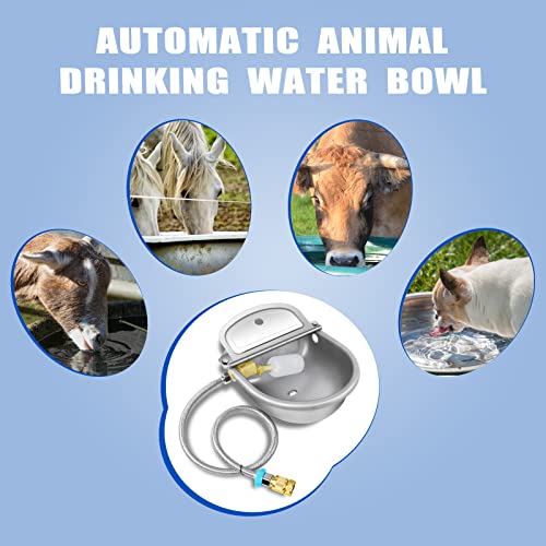 Automatic Animal Drinking Water Bowl with Float Valve, 304 Stainless Steel Kit Includes Bowl, Pipe, 2 Valves, Quick Connector Adapter and Countersunk Bolts.