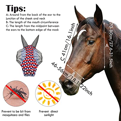6 Pcs Horse Fly Mask Smooth and Comfortable Fly Masks for Horses with Ears Elasticity American Flag Horse Face Mask Horse Masks Covering for Horses Supplies