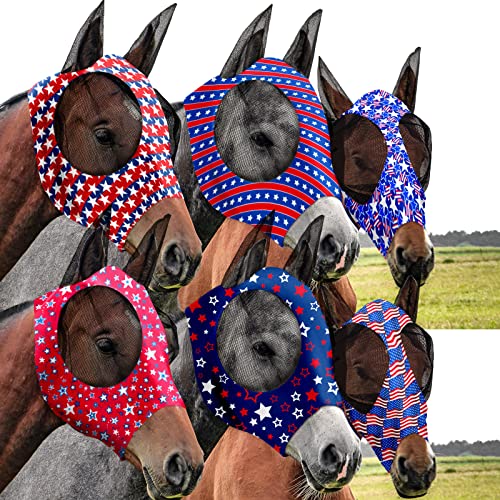 6 Pcs Horse Fly Mask Smooth and Comfortable Fly Masks for Horses with Ears Elasticity American Flag Horse Face Mask Horse Masks Covering for Horses Supplies